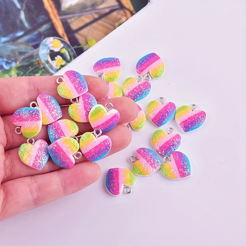 Resin Art Earrings - 10 adet renkli kalp reçine takılar