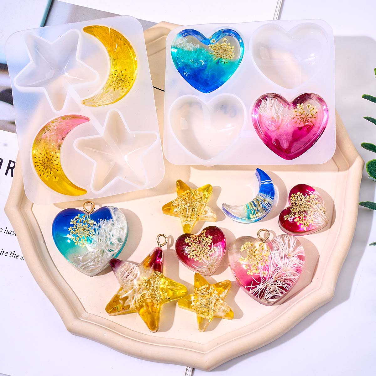 Resin Art Liquid - Kalp Yıldız Ay Kolye silikon kalıp