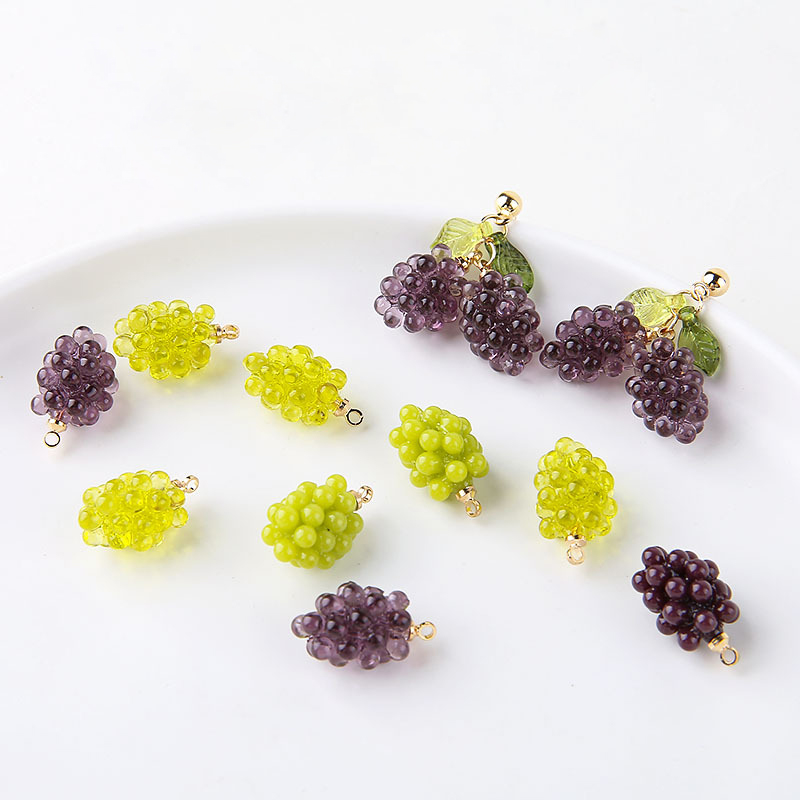 Resin Art Earrings - 6 adet Sevimli Küçük Üzüm Reçine