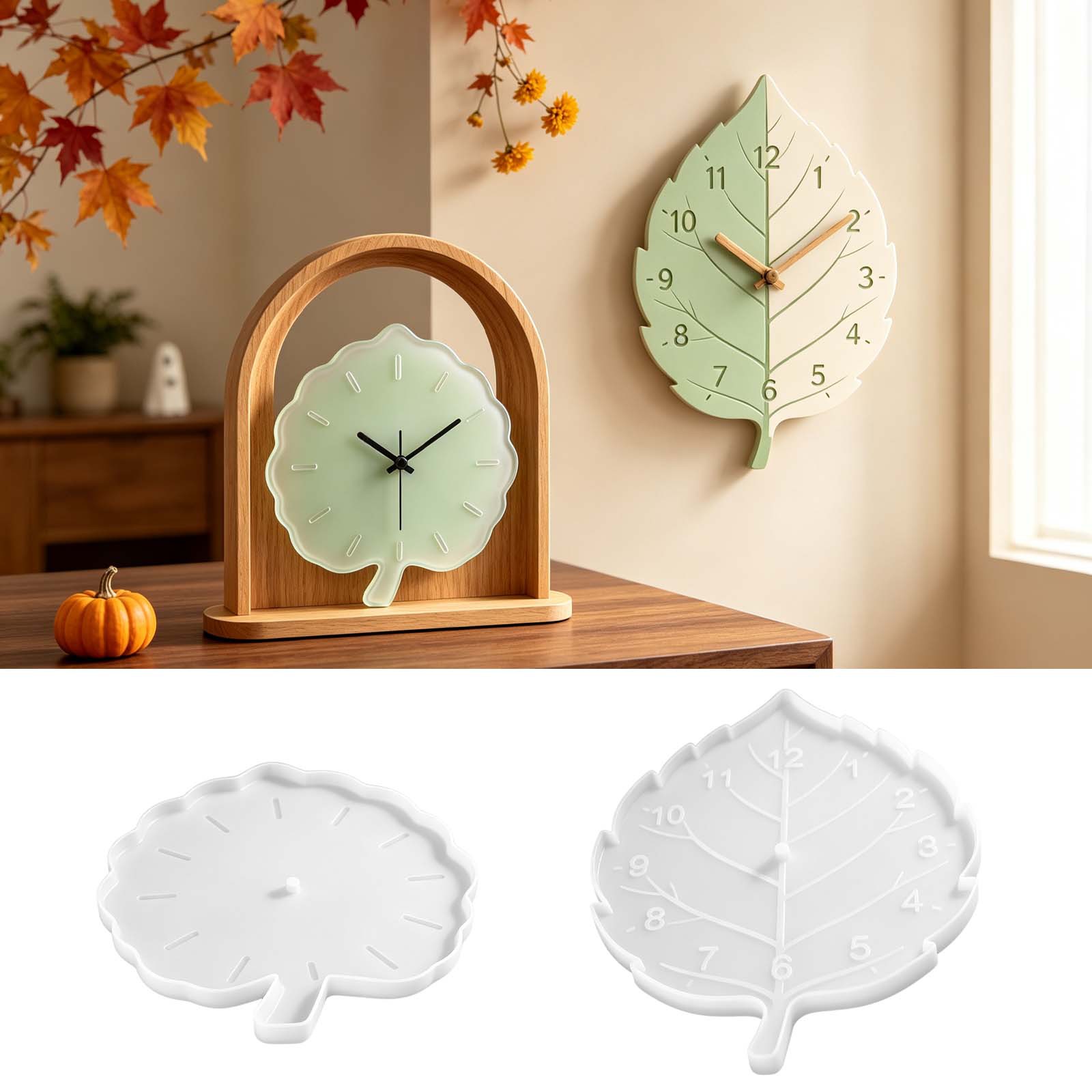Resin Art Wall Clock - Saat Silikon Kalıpları Yaprak Damarı Dokulu