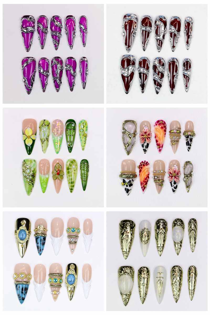 Resin Art Design - 10 Adet Uzun Stiletto Takma Tırnak