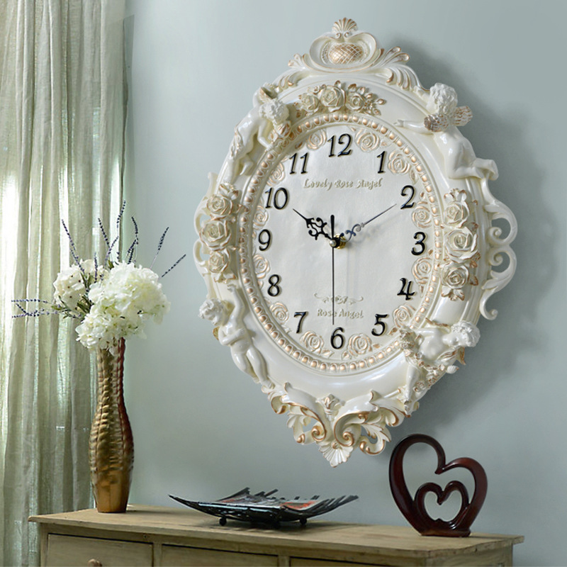Resin Art Wall Clock - Avrupa Melek Duvar Saati Oturma Odası